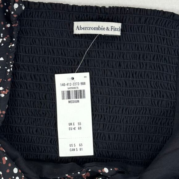 Abercrombie & Fitch Womens Dotted Tie Front Smocked Top Medium Black - Picture 3 of 14